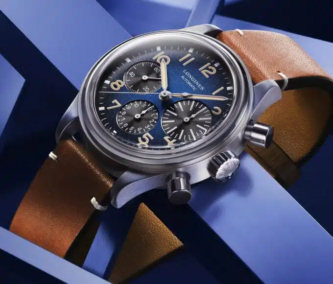 Nouvelle Longines Avigation BigEye Titanium : nouveau boîtier titane et fond bleu