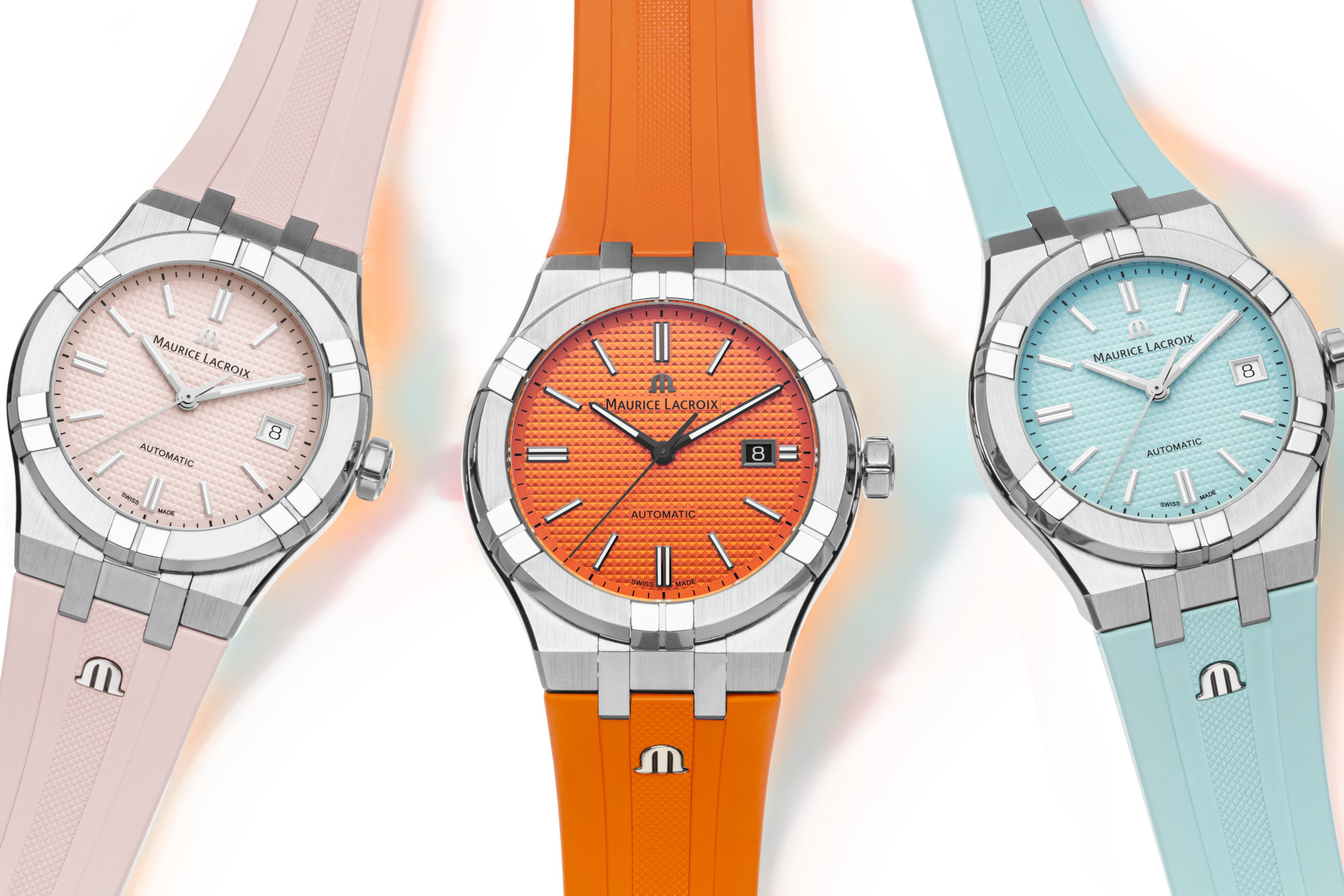 maurice lacroix aikon automatic limited summer edition turquoise soft pin and orange dials 35mm 39mm and 42mm sizes 4