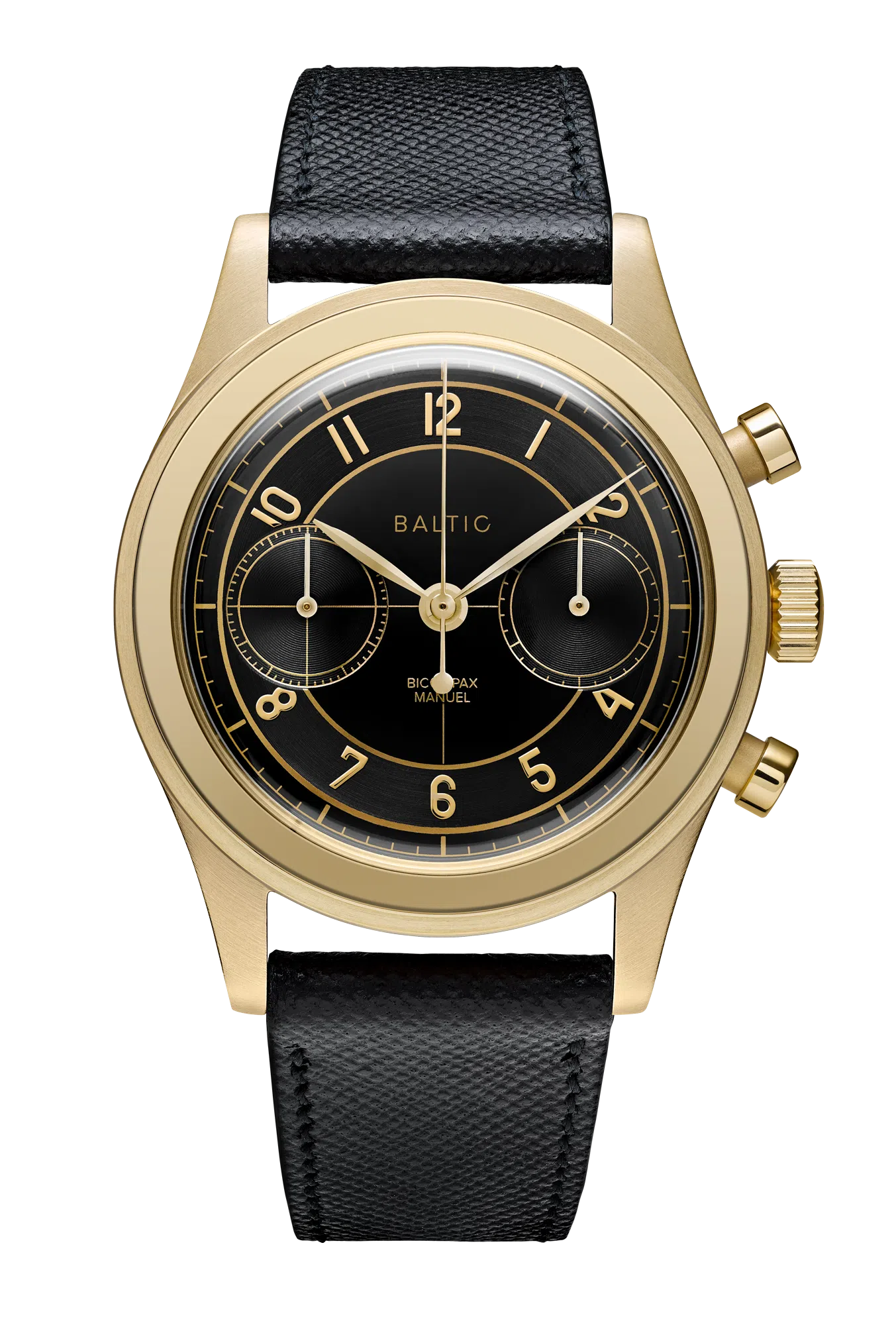 bicompax 002 gold pvd black face stitched saffiano black