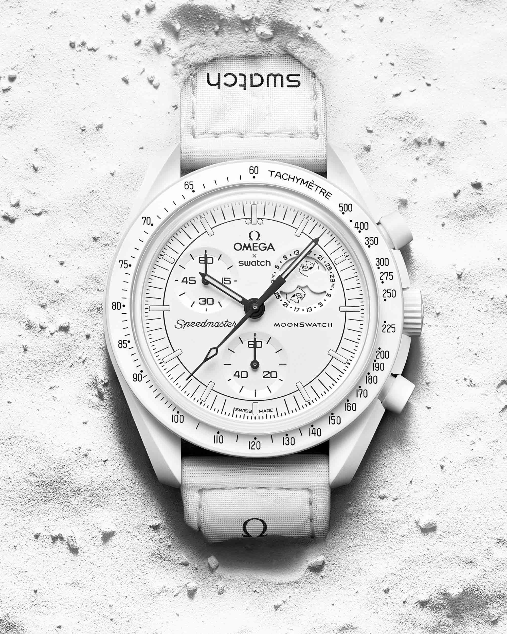 swatch mission to moonphase moonswatch speedmaster bioceramic omega swatch snoopy peanuts crop 1