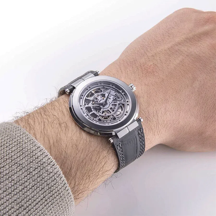 montre herbelin newport slim mechanical skeleton mecanique cadran squelette bracelet cuir 42 mm webp