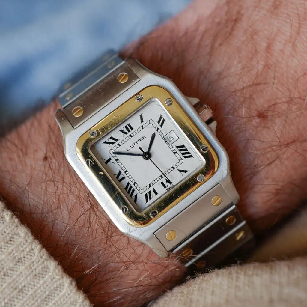 cafe noir montres vintage horloger marseille cartier santos 2961 or acier cadran blanc bracelet or et acier 3 1024x1024