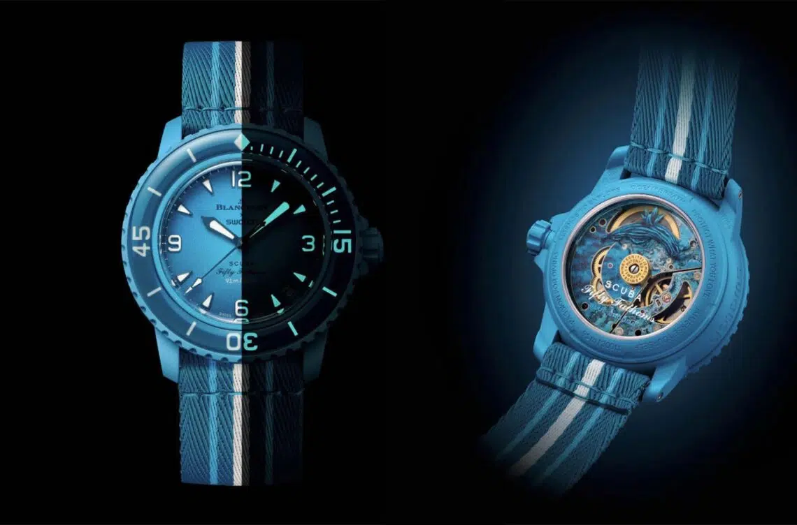 blancpain swatch scuba fifty fathoms blue lagoon une min