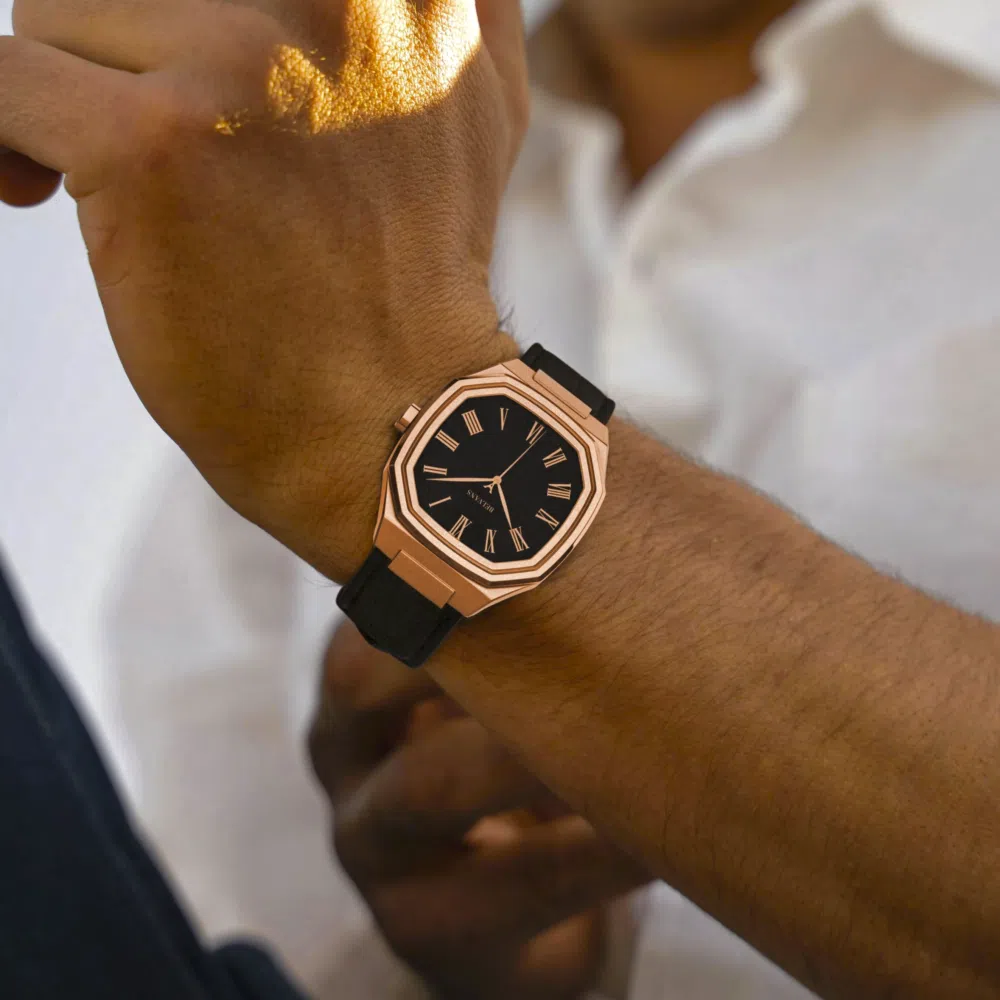 belvans heritage rose gold watch on wrist jpg