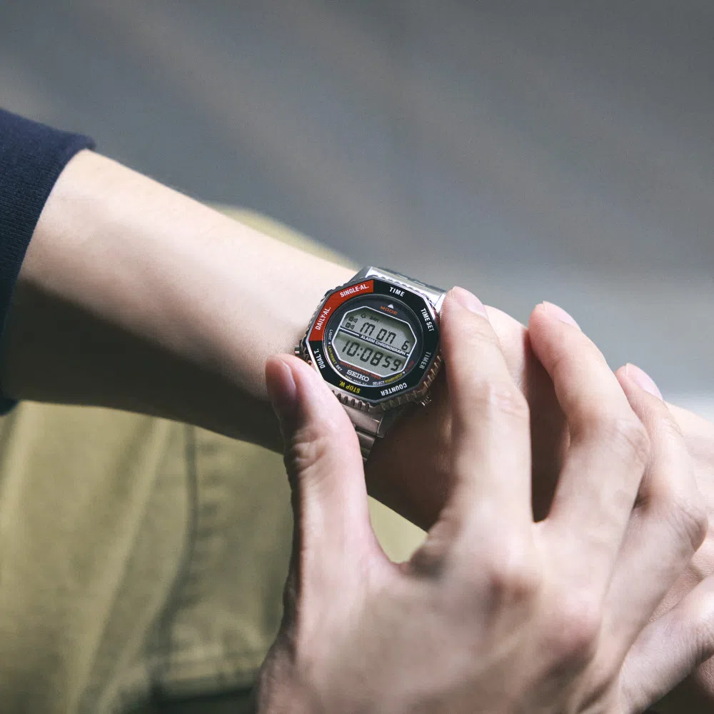 seiko montre homme quartz acier inoxydable digital alarme chronographe rouge jpg