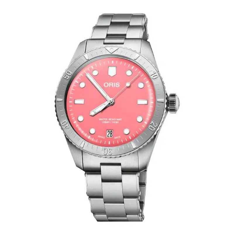 montre cotton candy acier rose 01 733 7771 4058 07 8 19 18 oris